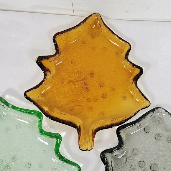 6 pc Studio Silversmiths Glass Christmas Tree Plates 6.75" cheese dessert dish - Picture 9 of 12